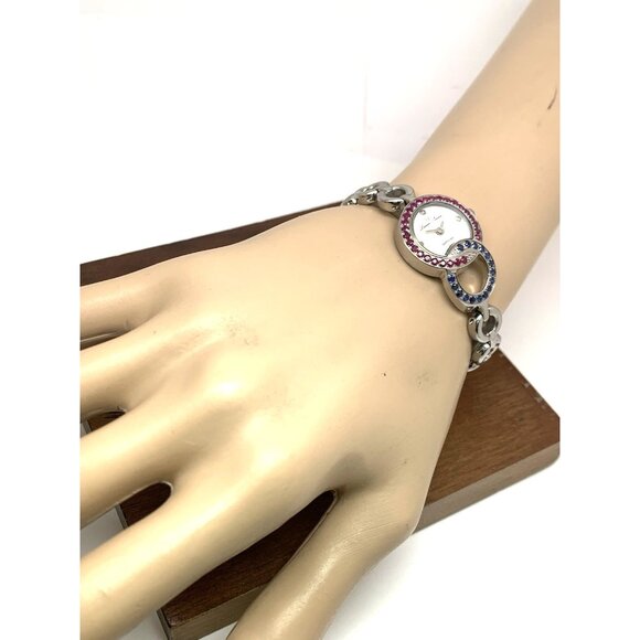 Lucien Piccard Women's Watch Swiss Quartz Blue Red Gemstone Steel 22mm Petite - Picture 4 of 13